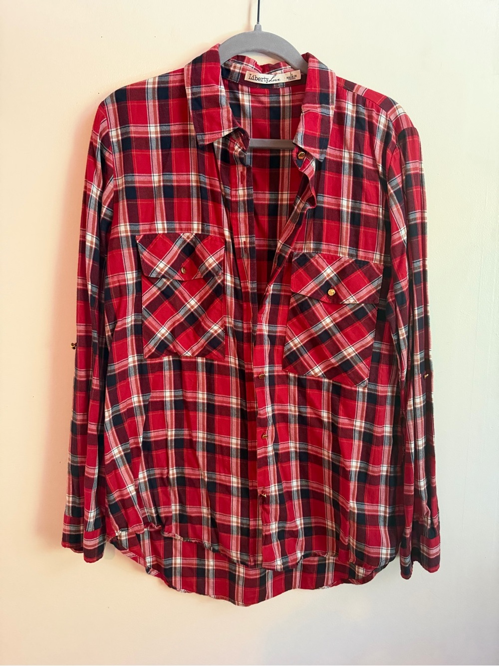 Liberty Love Red and Black Plaid Flannel Shirt